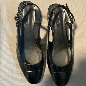 J.Crew Block Heel Slingbacks - Croc Embossed Leather